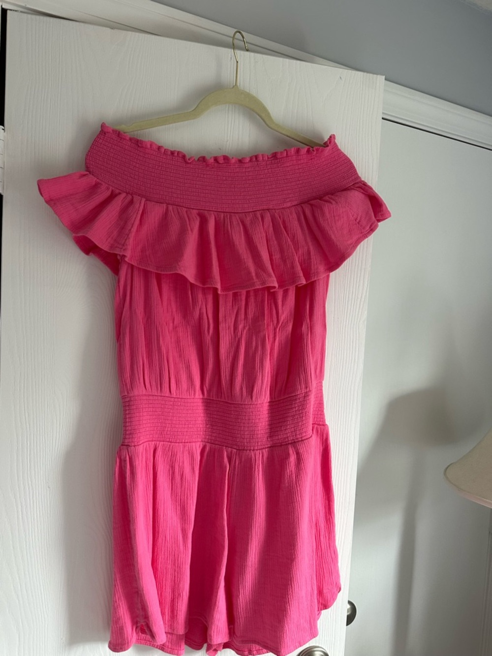 Vineyard Vines Pink Textured Off-Shoulder Romper